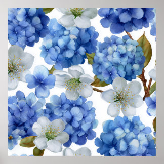 Poster Hydrangea et fleur de cerisiers