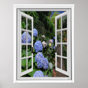 Poster Hydrangea Garden Vue Faux Fenêtre