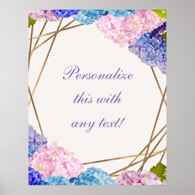 Poster Hydrangea & Gold Floral Chic Spring Wedding Banner (Devant)