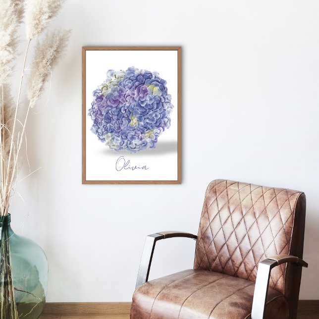 Poster Hydrangeas à l'aquarelle avec nom (Créateur téléchargé)