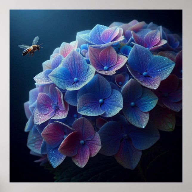Poster Hydrangeas Floral Purple et Bleu (Devant)