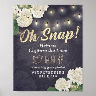 Poster Hydrangeas & String Lights Mariage Oh Snap Hashtag