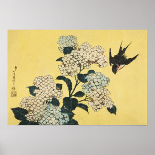 Poster Hydrangée et hirondelle par Katsushika Hokusai