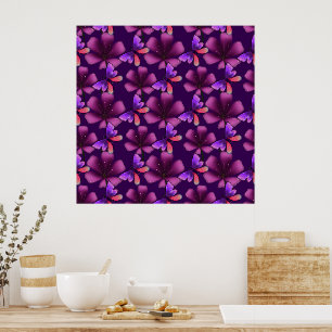 Poster Hyper-Bloom Papillon Violet : Floral Maximaliste S