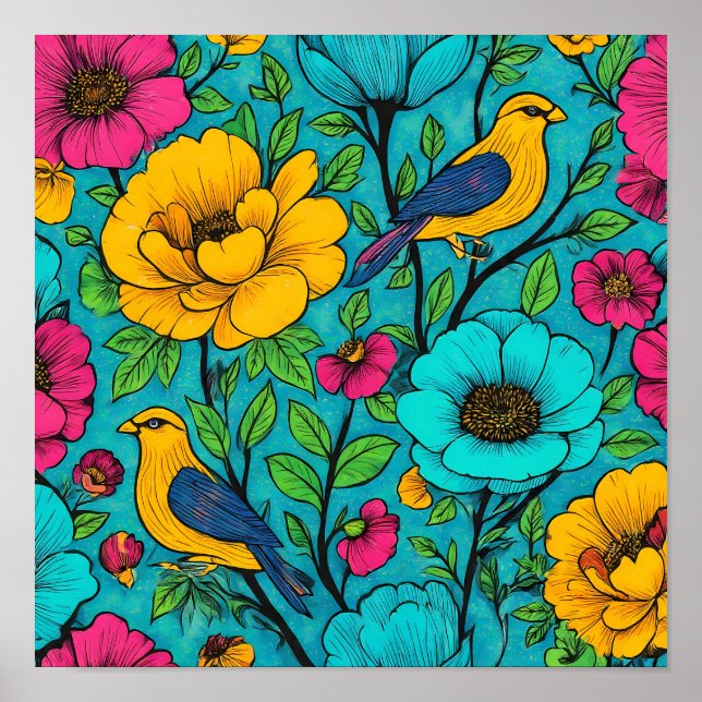 Poster Hyper-Saturated Neon Pop Art Fabric Pattern (Devant)