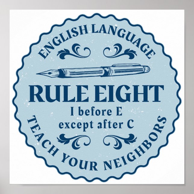 Poster I avant E sauf après C Règle drôle (Devant)