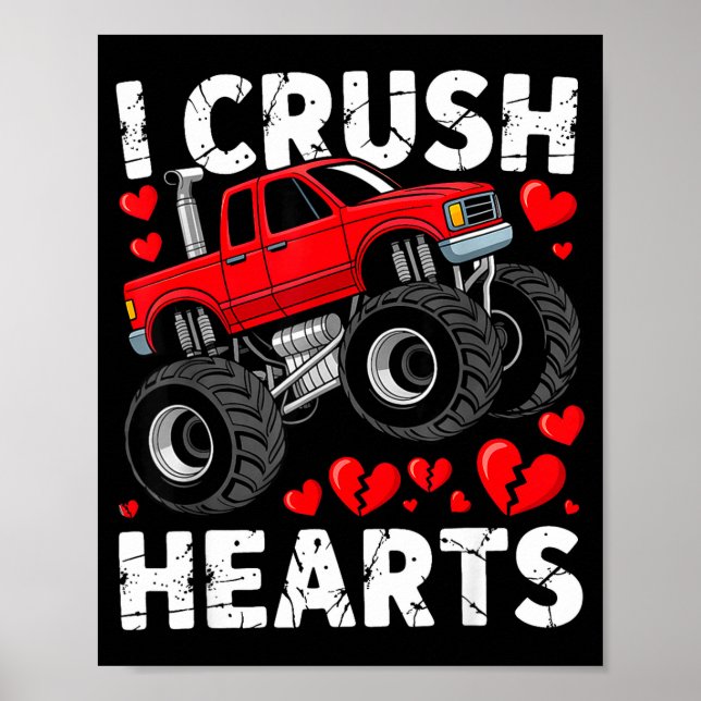 Poster I Crush Hearts Valentine Monster Truck Boys Toddle (Devant)
