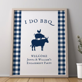 Poster I Do BBQ Rustique Ferme Marine Bleu Plaid Bienvenu