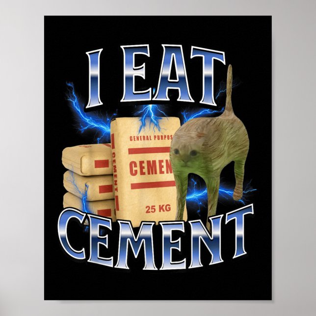 Poster I Eat Cement Cursed Cat Funny Oddly Specific Meme  (Devant)