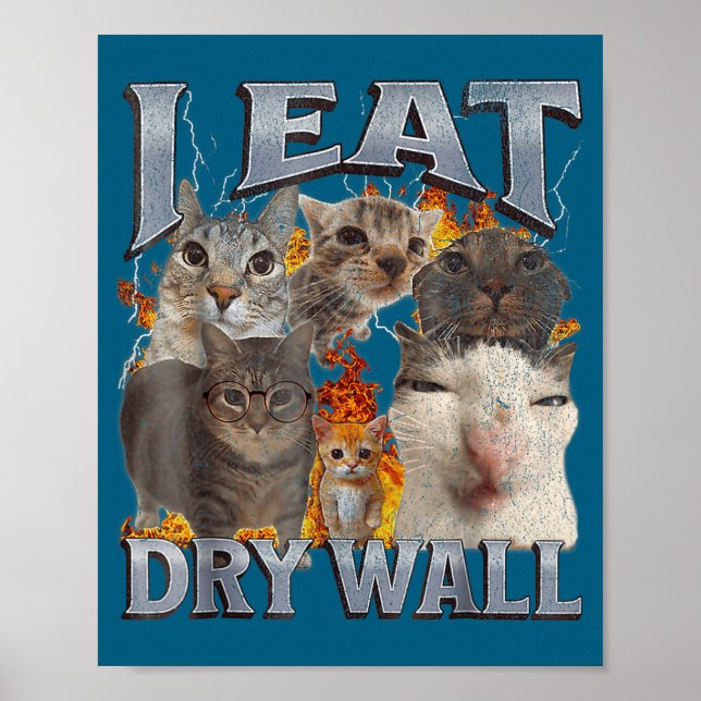 Poster I Eat Drywall Funny Cat Meme Bootleg Graphic  (Devant)
