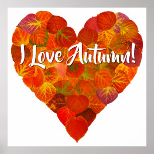 Poster I Love Automne!—Rouge Aspen Leaf Heart 1