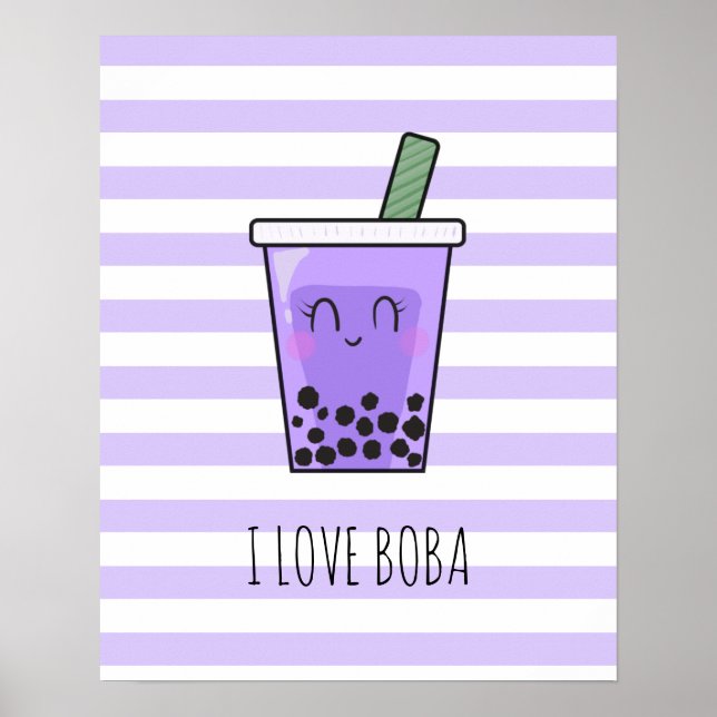 Poster I Love Boba Kawaii Bubble Tea Taro Ube Purple (Devant)