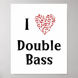 Poster I Love Double Bass Red Heart of Music Notes