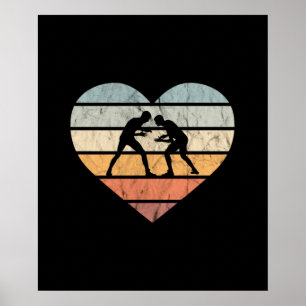 Poster I Love Lutte Coeur Rétro