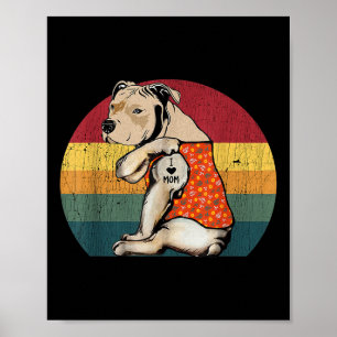 Poster I Love Maman Pitbull Chien Fleur de tatouage Vinta
