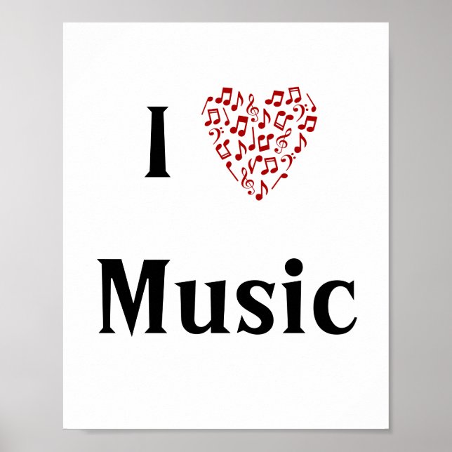 Poster I Love Music Red Heart of Music Notes (Devant)