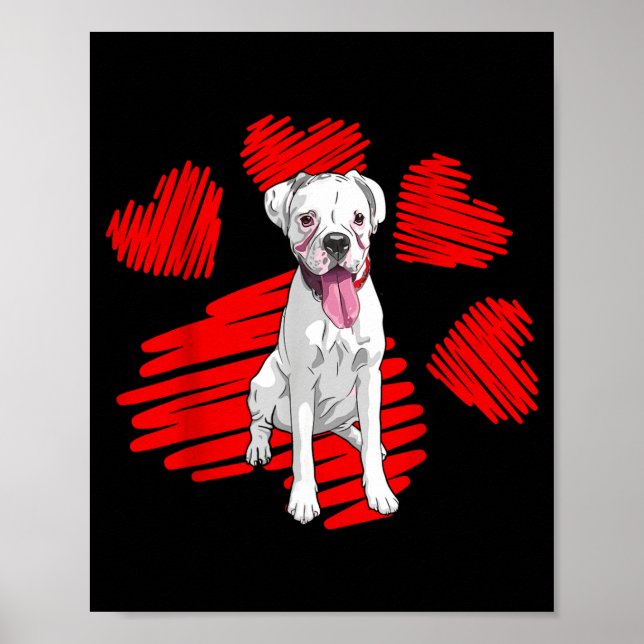Poster I Love My White Boxer Dog Paw Heart Valentines Day (Devant)