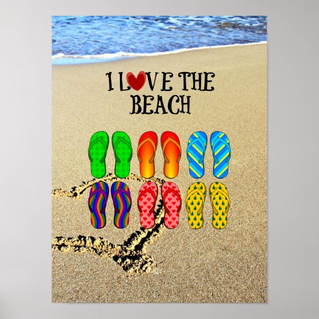 Poster I Love the Beach, Flip Flops in the Sand (Devant)