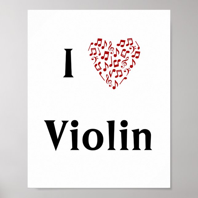 Poster I Love Violin Red Heart of Music Notes (Devant)