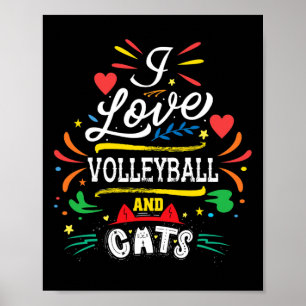 Poster I Love Volleyball Et Chats - Cadeaux Volleyball Po