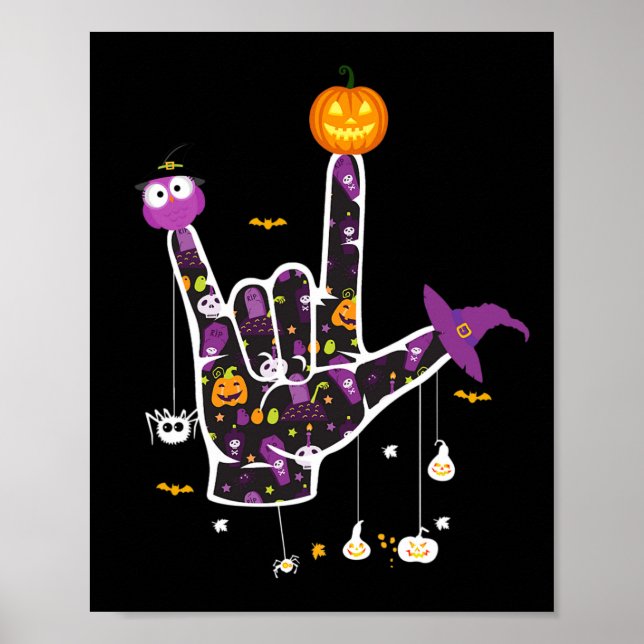 Poster I Love You Asl Halloween Langue des signes Hallowe (Devant)