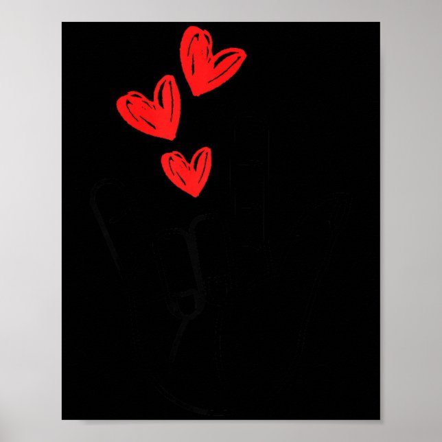 Poster I-love You Hand Sign Heart Women Girls Valentines  (Devant)