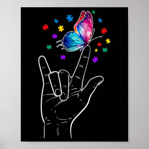 Poster I Love You Main Sign Language Butterfly Autism Awa