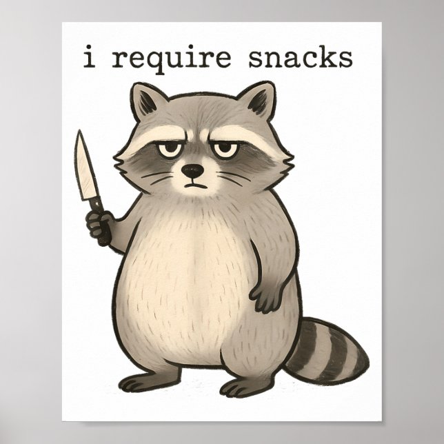 Poster I Require Snacks Funny Mpy Raccoon Trash Meme Snac (Devant)