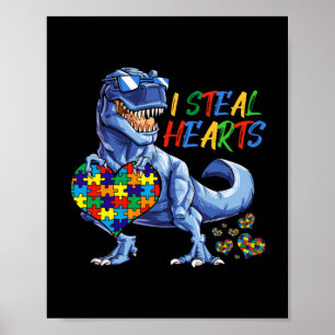 Poster I Steal Heart Puzzle Autism Awareness Dinosaures