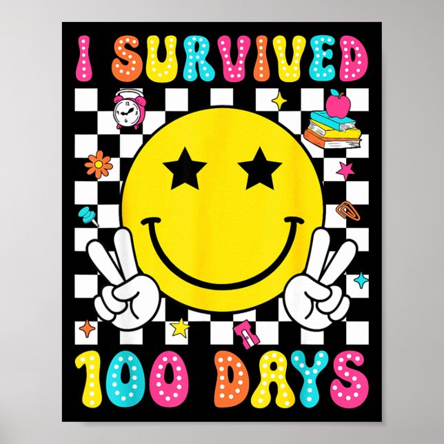 Poster I Survived 100 Days Of School Boys Kids 100th Day  (Devant)