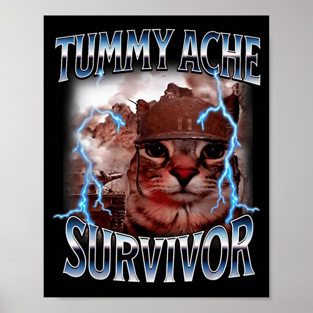 Poster I Survived Today's Tummy Ache Survivor Funny Cat M (Devant)