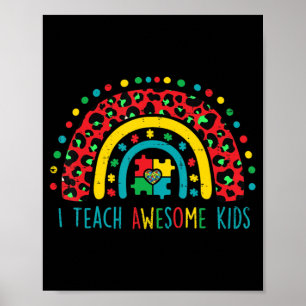 Poster I Teach Awesome Kids Shirt Autism Aware Puzzle