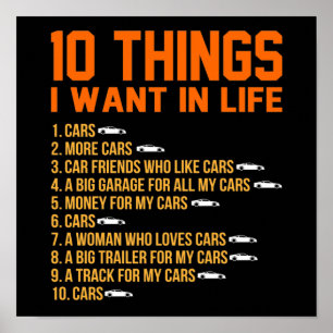 Poster I Want Cars In Life Mechanic Auto Mechanics Work