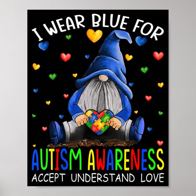 Poster I Wear Blue for Autism Aware Accept (Devant)