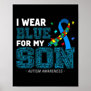 Poster I Wear Blue For My Son Autism Awareness Maman Papa