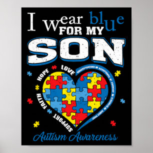 Poster I Wear Blue For My Son Autism Awareness Maman Papa