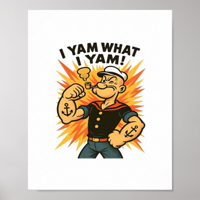 Poster I Yam What I Yam Popeye Citation de dessin classiq (Devant)
