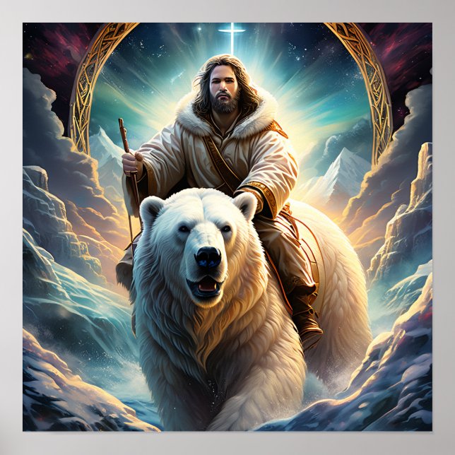 Poster (IA générée) Jésus sur un ours polaire (Devant)