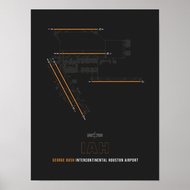 Poster IAH - Houston Airport Runway Diagram Art (Devant)