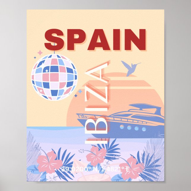 Poster Ibiza, Espagne, Art Voyage, Art Rétro, Pastel (Devant)