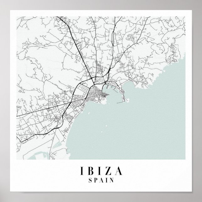 Poster Ibiza Espagne Blue Water Street Carte (Devant)