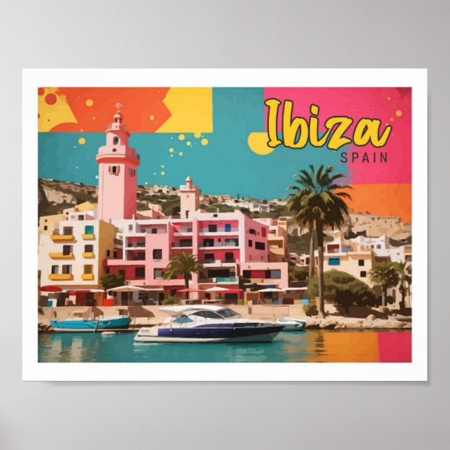 Poster Ibiza Espagne Pop Art Voyage Illustration (Devant)