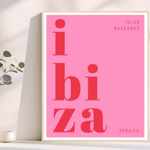 Poster Ibiza España typographie moderne rose rouge
