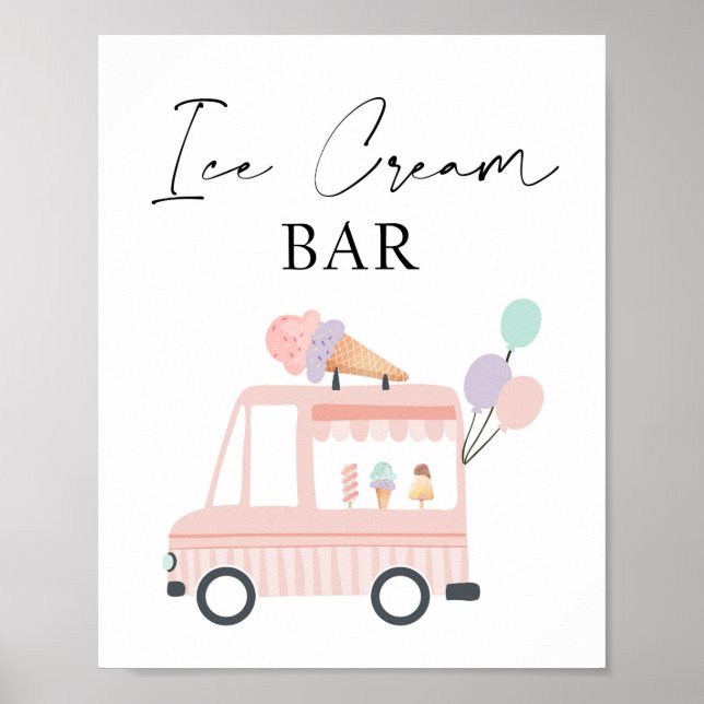 Poster Ice Cream Bar Girl Anniversaire Sweet Pink Truck (Devant)