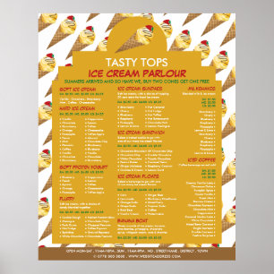Poster Ice Cream Cones, Ice Cream Parlour Menu