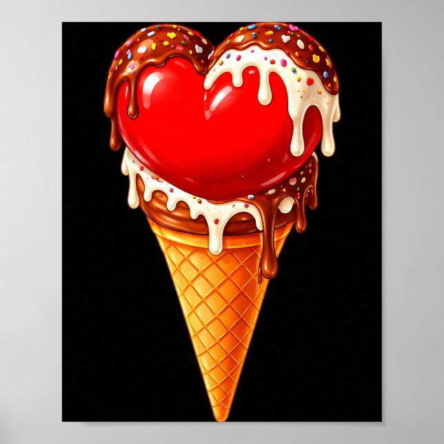 Poster Ice Cream Heart Funny Drip Valentines Day Boys Gir (Devant)