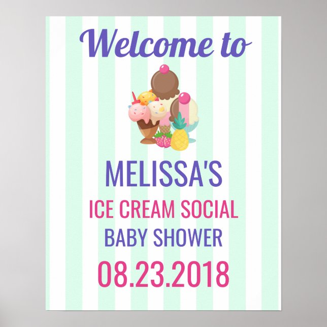 Poster Ice Cream Social Baby shower Event (Devant)