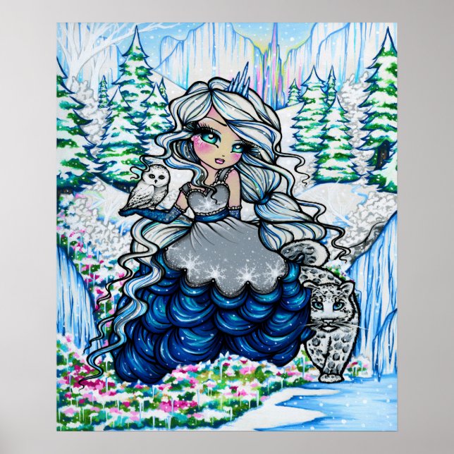 Poster Ice Princess Snow Owl Winter Imaginaire Fairy Art (Devant)