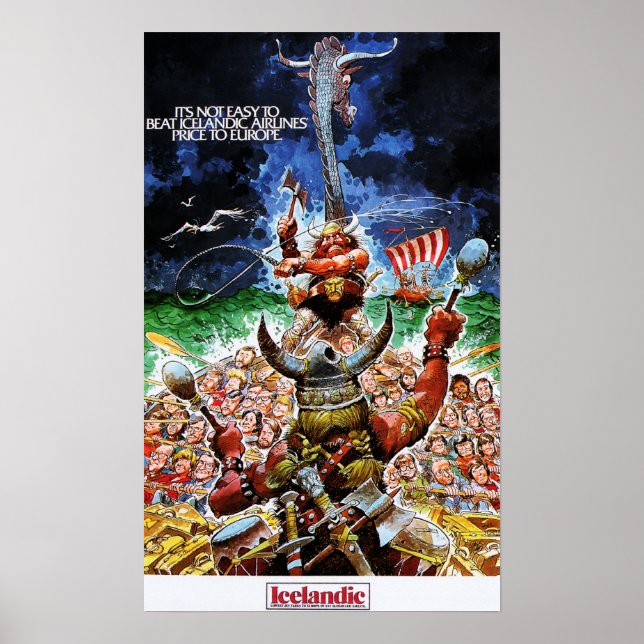 Poster ICELANDIC AIRLINES Vikings Low Fare Europe Retro (Devant)
