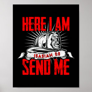 Poster Ici, Je M'Envoie Isaiah 6:8 Pompier Mince Rouge